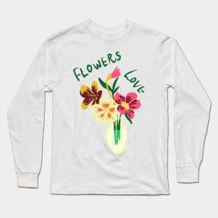 Flowers vase pink flower yellow flower green leaf love flowers givepineapple Long Sleeve T-Shirt